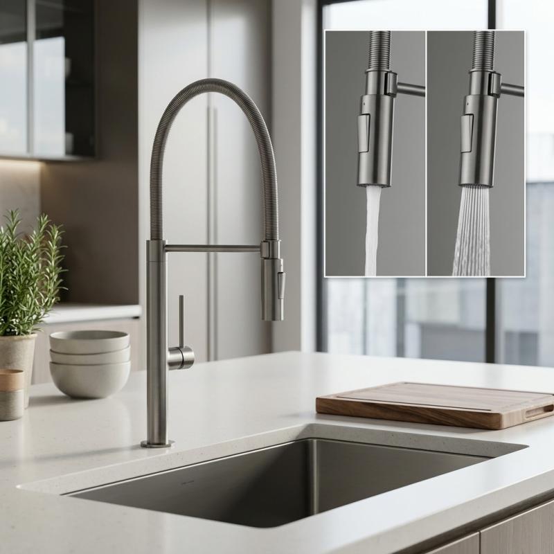 Pure.Sink Luxion Gun metal keukenkraan profi met flexibele uitloop en 2 straalsoorten PLXFLEX-61